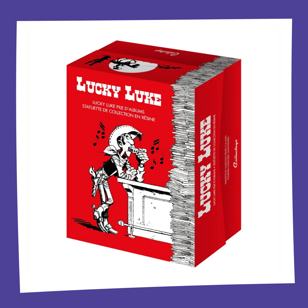LUCKY LUKE - Lucky Luke & Rantamplan sur pile de BD - Figurine 25cm
