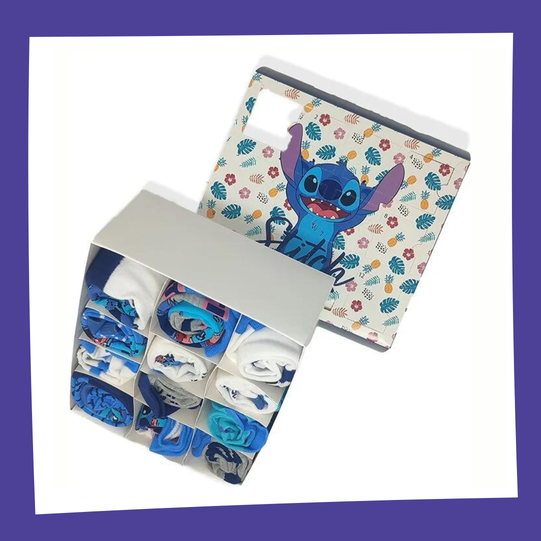 STITCH - Gift Box Calendrier de L'Avent 12 Paires de Chaussettes 36-41